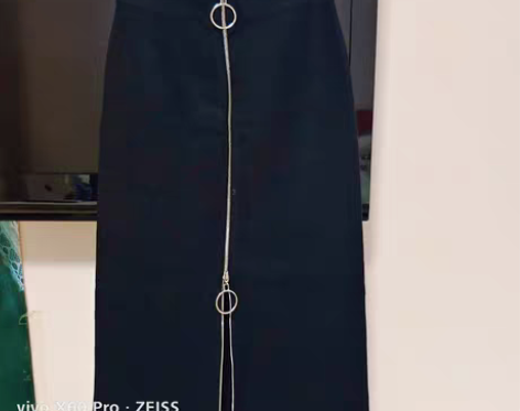 圆环拉链高腰黑色显瘦包臀裙秋冬针织半身裙中...