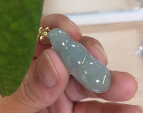 包邮翡翠冰种蓝晴底四季豆 老坑料种老起胶，...