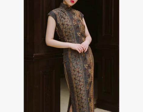 转卖茉茉旗袍 春夏小连袖半开襟长款 复古文...