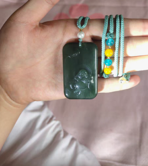 包邮和田玉大佛公牌毛衣链 带猫眼线 手工雕...