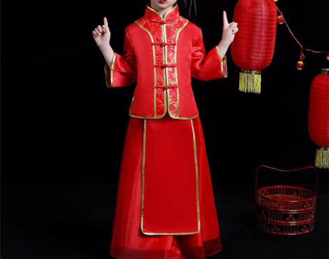 转卖拜年服女童唐装冬季古装汉服秀禾服花童儿...