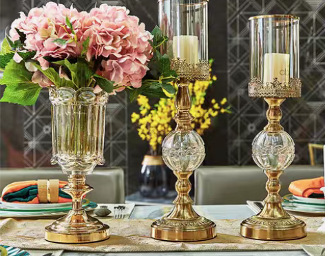 转卖轻奢欧式金色水晶玻璃花瓶插花装饰品餐桌...