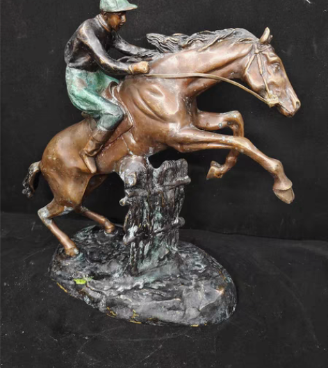 西洋铜器 铜雕塑 骑马跨栏骑手 铜摆件 黄...