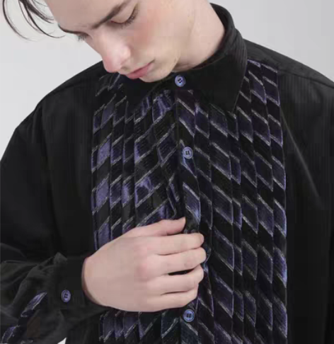 Epic poetry 黑丝绒条纹手工压褶...