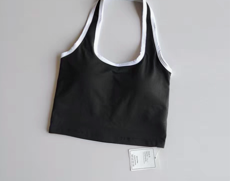 转卖欧美性感挂脖瑜伽背心带胸垫美背速干健身...