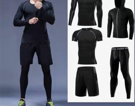 包邮健身服男运动套装紧身衣高弹力跑步暴汗服...