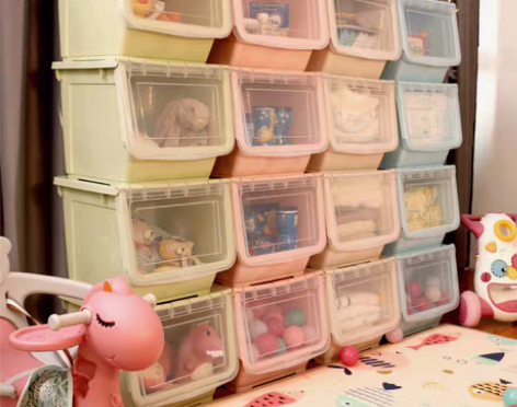 转卖前开式玩具收纳箱加厚大号塑料家用宝宝衣...