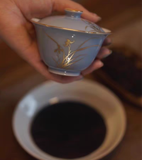 包邮外山器隐‖蓝草 梅花葵口盖碗 工艺:手...