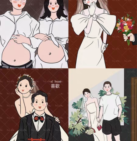 包邮「全网最低」手绘卡通头像 请柬 人形立...