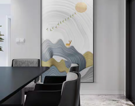 现代简约入户玄关装饰画竖版北欧麋鹿挂画晶瓷...