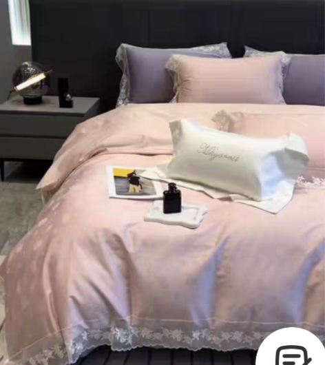 高端轻奢风100S澳棉四件套公主风蕾丝刺绣...