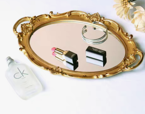 转卖欧式复古镜面托盘梳妆台化妆品收纳盘摆件...