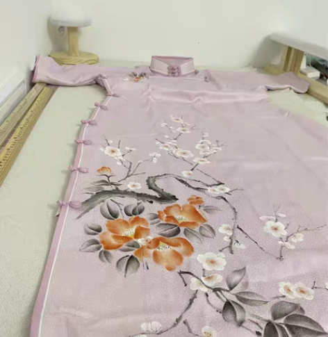 【已成衣，正绢记录38】中国水墨风山茶梅花...