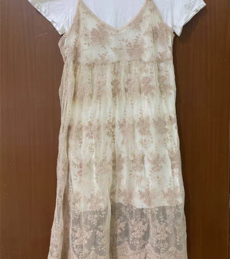 包邮蕾丝吊带裙2件套/白色上衣+吊带连衣裙...