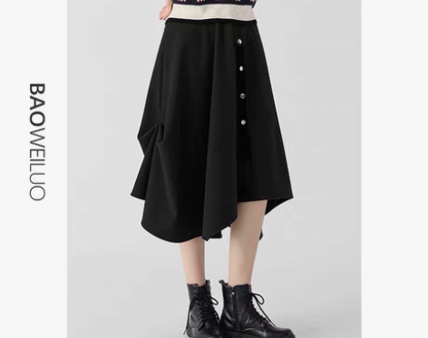 转卖2021秋冬高腰不规则毛呢半身裙女裙子...