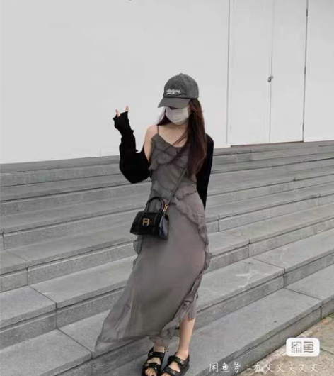Hhyii 灰色法式连衣裙夏季女2022新...
