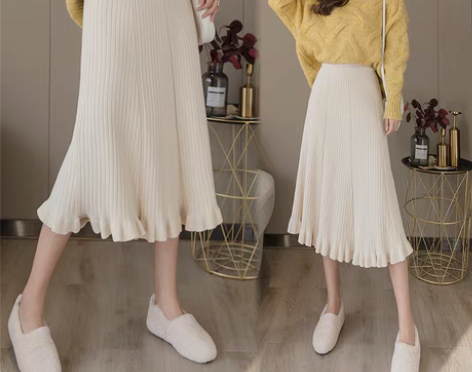 转卖配毛衣针织半身裙女秋冬高腰中长款A字裙...