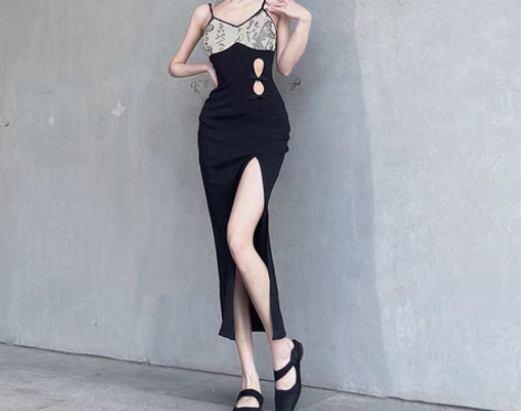 KISF中国风复古书画印花纯欲连衣裙女轻奢...