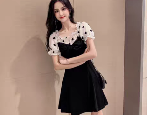 包邮雪纺连衣裙女夏季气质a字裙短款显瘦小个...