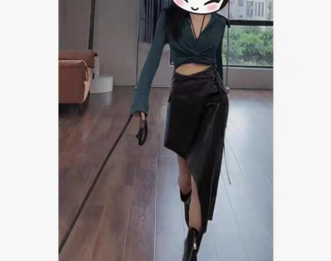 转卖韩系酷飒风性感不规则露腰pu裙2022...