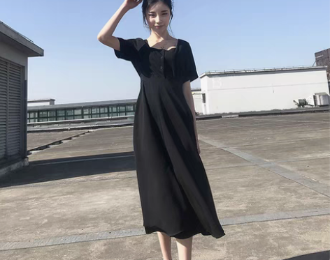 转卖断码清仓特价+连衣裙女夏季黑色赫本港风...