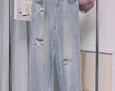 转卖_盐系女孩～简单舒适软牛仔+灰蓝破洞卷...