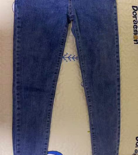 包邮单排扣小脚裤高腰水洗蓝色牛仔铅笔裤女2...