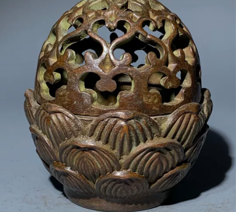 古董老货紫铜创意镂空莲花熏香炉小香炉居家茶...