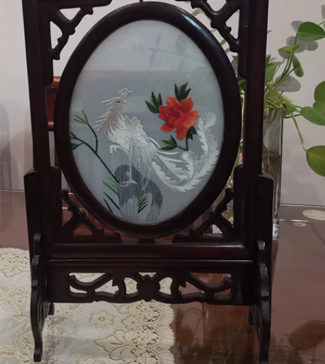 苏绣刺绣画双面绣摆件成品,凤穿牡丹屏风客厅...
