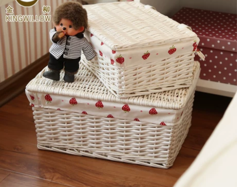 ?藤编编织收纳箱储物篮玩具收纳箱带盖子储物...