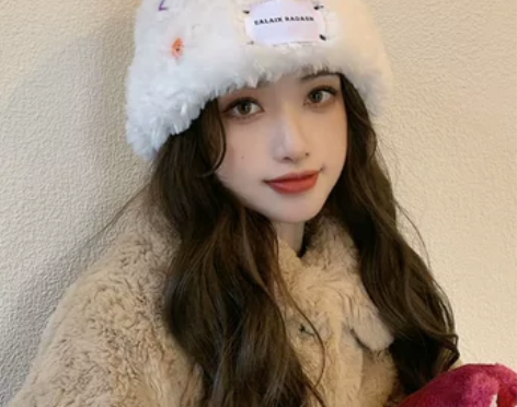 白鹿同款韩版百搭纽扣毛绒针织帽子女秋冬季加...