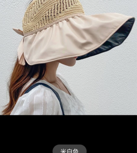 特价15包邮，夏季黑胶蝴蝶结遮阳帽女镂空草...