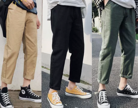 太平鸟男装工装裤男士工装裤黑色多口袋束脚裤...