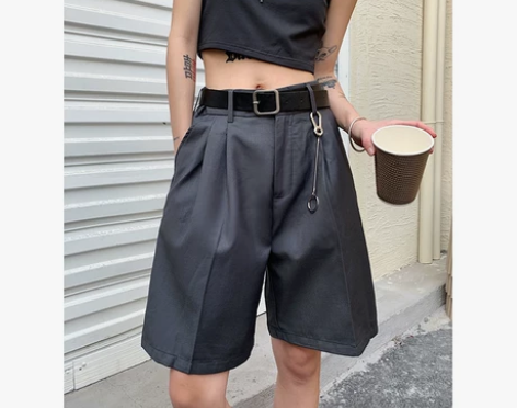 何以沫2022夏季新款灰色西装裤女五分裤直...