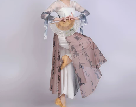 古典舞蹈服套装透气网纱水墨阔腿裤练功中国风...