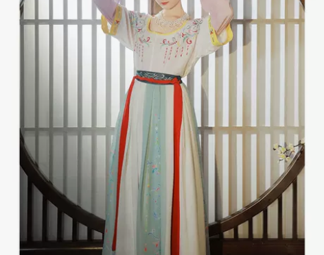 柒邑正品原创汉服女坦领三件套齐腰襦裙中国风...