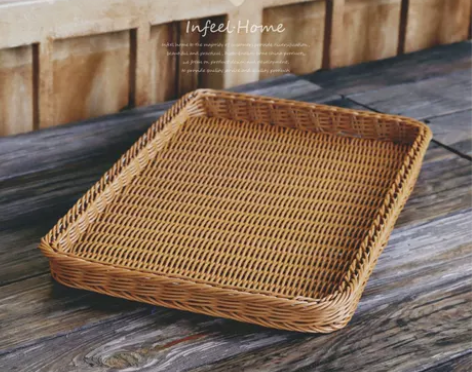 水果篮子客厅藤编托盘长方形家用收纳篮子藤编...