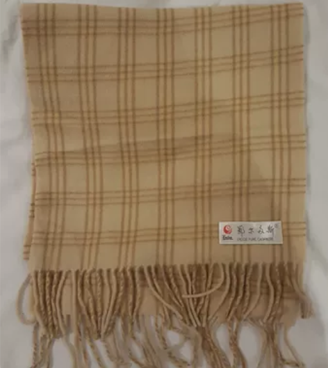 鄂尔多斯羊绒围巾 专柜正品 米色格纹 全新...