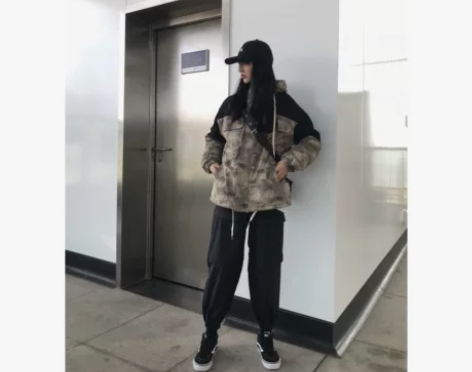 2019AW秋冬迷彩工装军事风拼色抽绳设计...