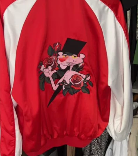 only和粉红豹联名的 刺绣丝绸棒球外套 ...