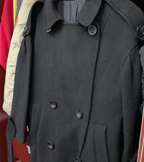 三鑫纯羊毛大衣中长款黑色风衣M码 绝对羊毛...