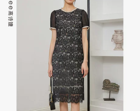 高诗婕2023夏季新款商场同款蕾丝连衣裙气...