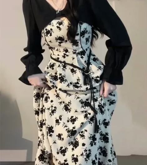 大了，出！法式桔梗碎花连衣裙子女秋冬季20...