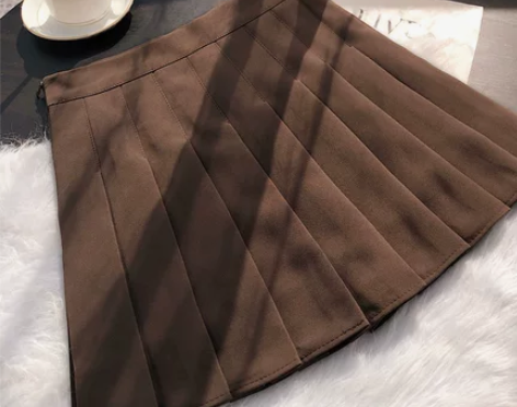 百褶裙女秋冬黑色a字半身裙高腰显瘦小个子西...