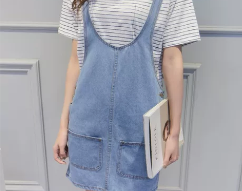 背带牛仔裙，裙长81到86cm，肩带可调节...