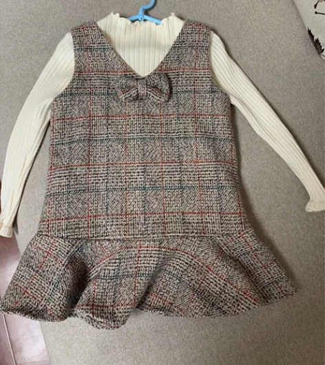 毛呢格子连衣裙（背带裙）+毛衣两件套 秋冬...