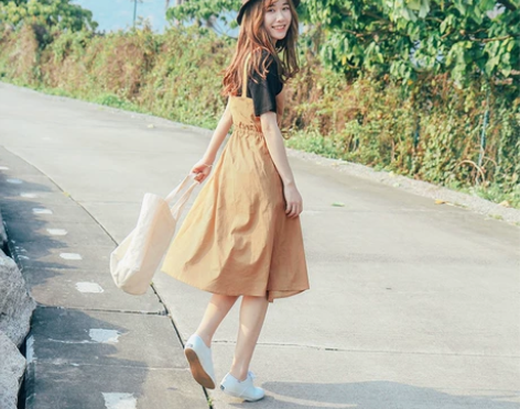 瞌睡兔 单排扣抽绳 韩版背带裙女学生高腰无...