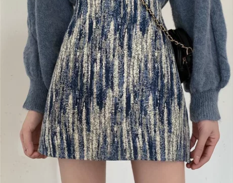 扎染半身裙秋冬高腰a字裙复古设计感短裙小众...