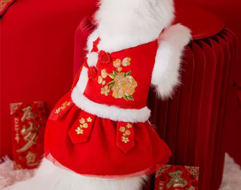 ?新年刺绣小猫咪拜年衣服冬季猫猫布偶猫蓝猫...