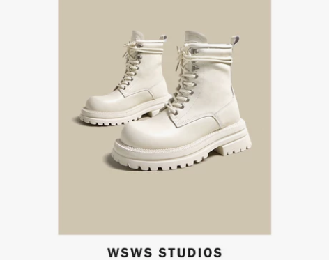 网上无双丨真皮马丁靴女系带厚底圆头黑色白色...